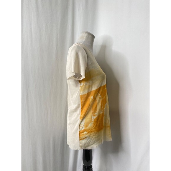 Womens Large Shirt Zara Basics Col Yellow and White See Through Negative Print - Picture 8 of 14